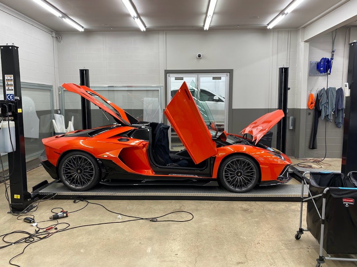 Orange Lamborghini in the bay